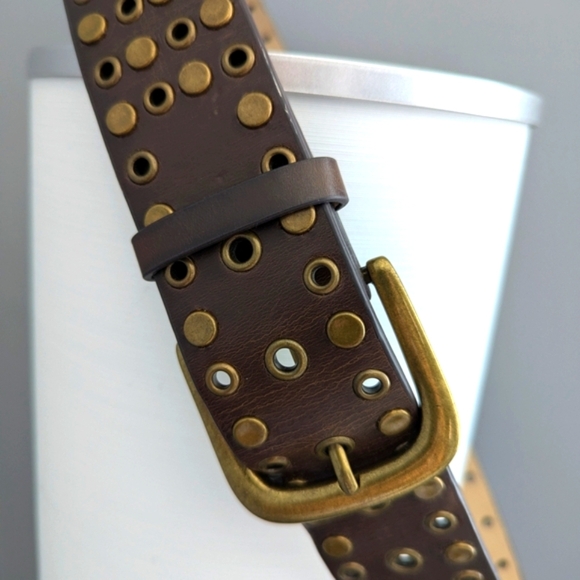 Unisex Bronze Studded Brown Belt - Picture 2 of 10